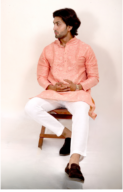 Traditional Peach Bandhani Kurta Set