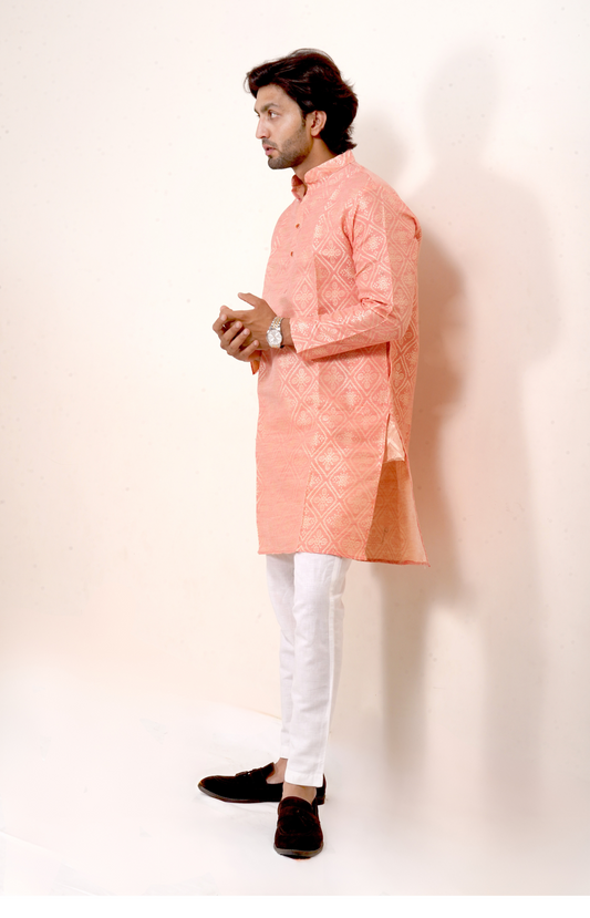 Traditional Peach Bandhani Kurta Set