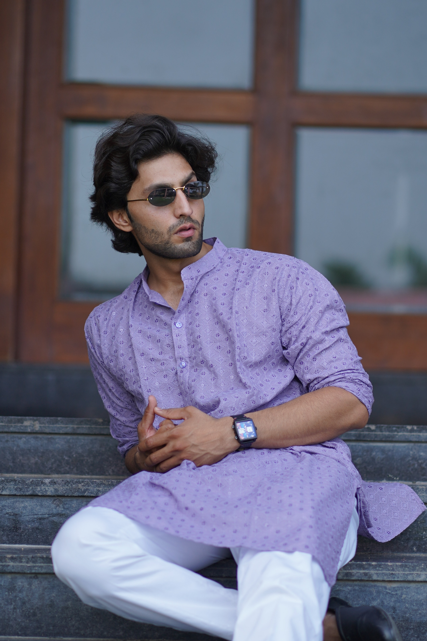 Purple Chikankari Kurta Set