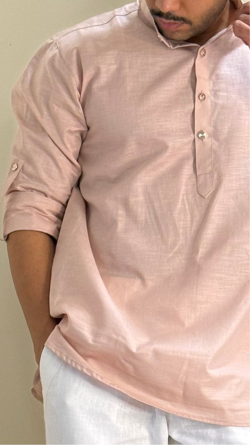Peach Linen Short Kurta