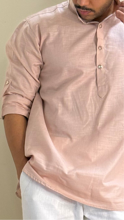 Peach Linen Short Kurta