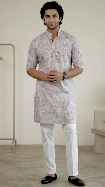 Pastel Grey Floral Kurta Only