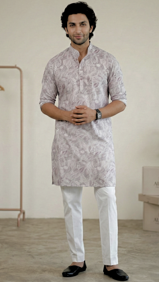 Pastel Grey Floral Kurta Only