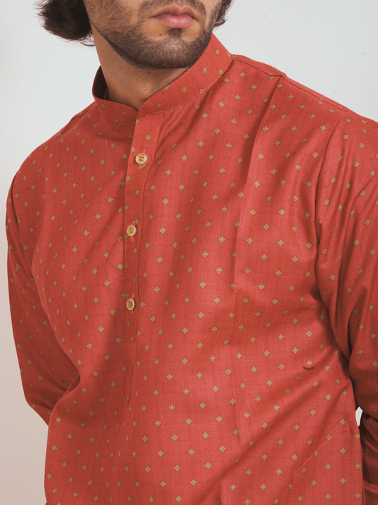 Tangerine Dotted Print Kurta Only