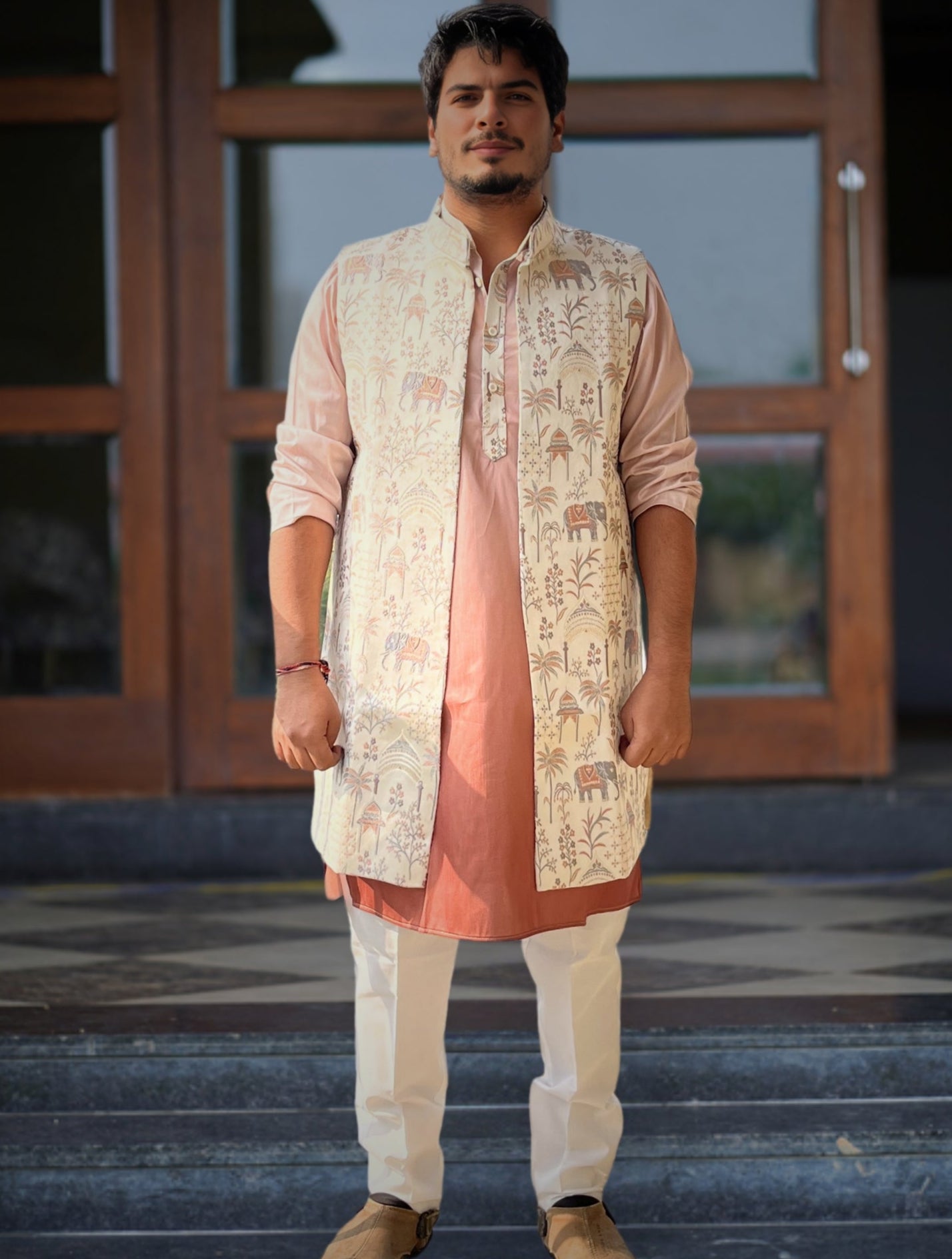 Ombre Peach Long Jacket Set