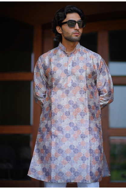 Geometric Glow Grey Kurta Set