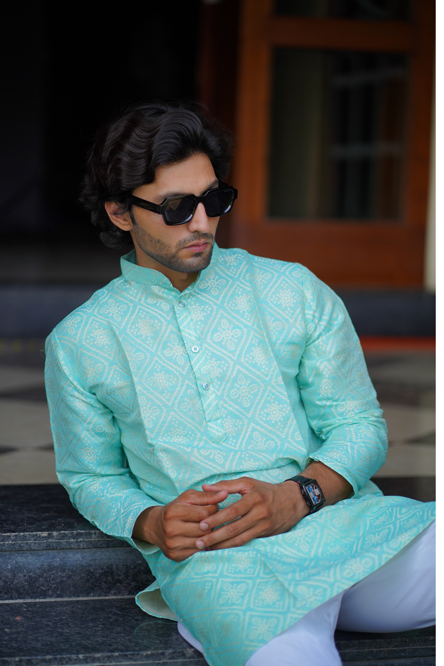 Traditional Blue Bandhani Kurta Set