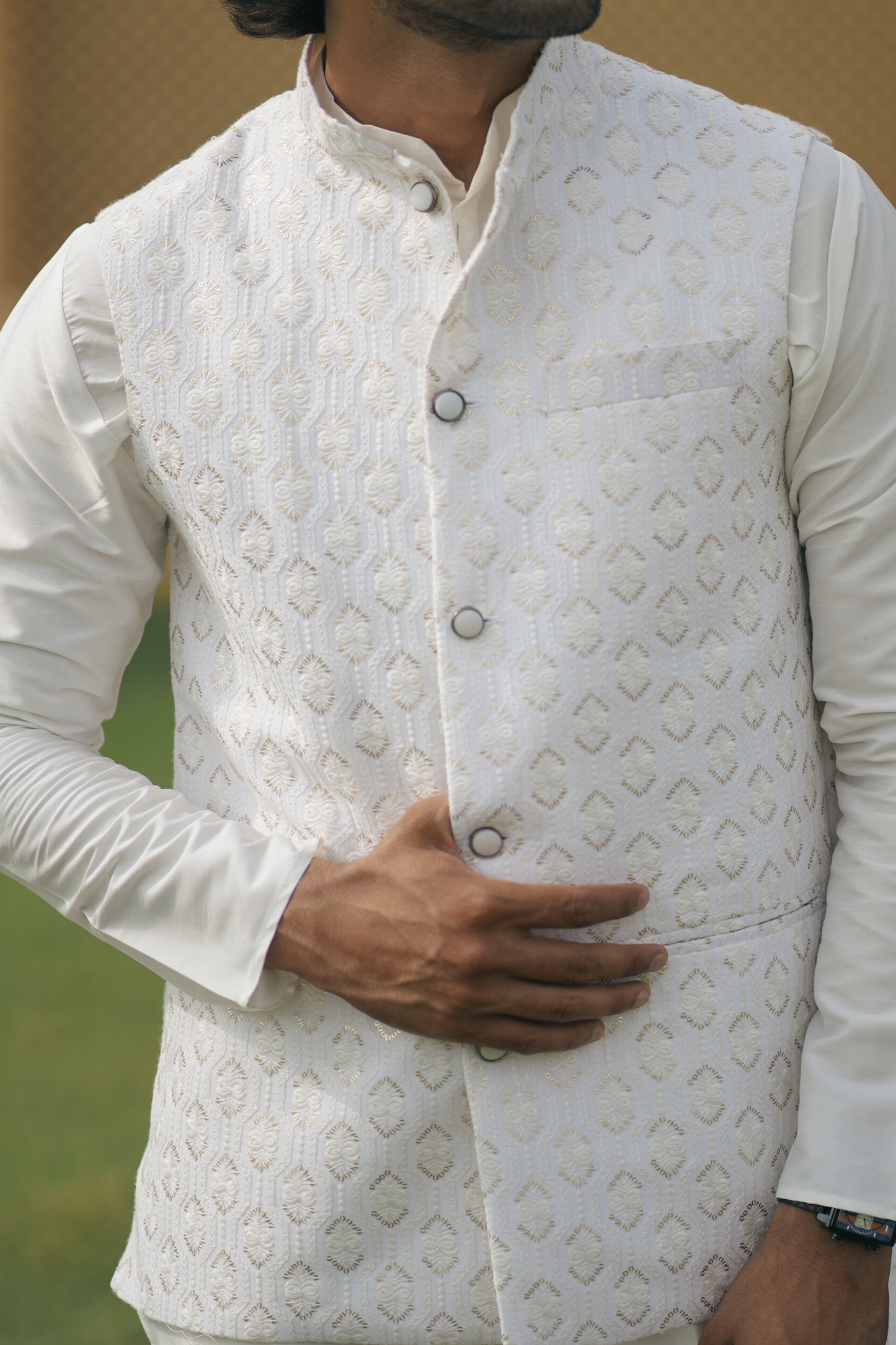 Royal White Embroidered Jacket Set