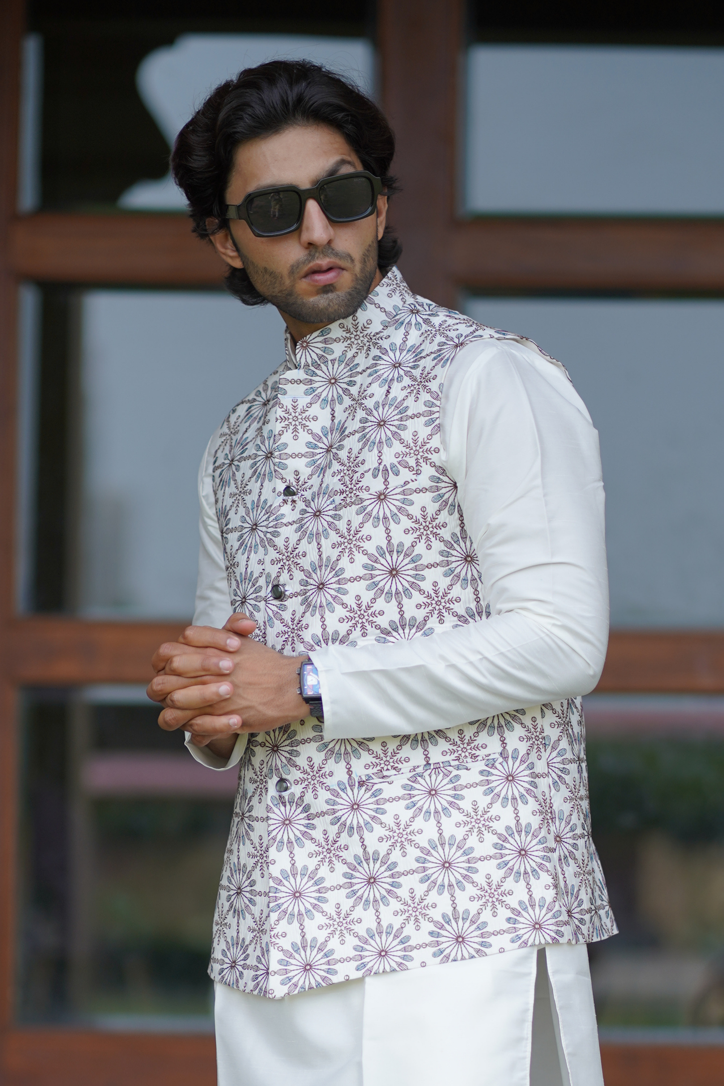 Premium White Embroidered Jacket Set