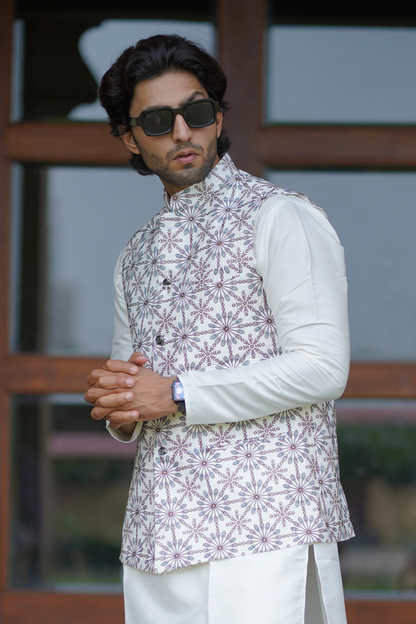 Premium White Floral Embroidered Jacket