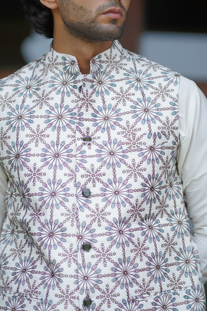 Premium White Floral Embroidered Jacket