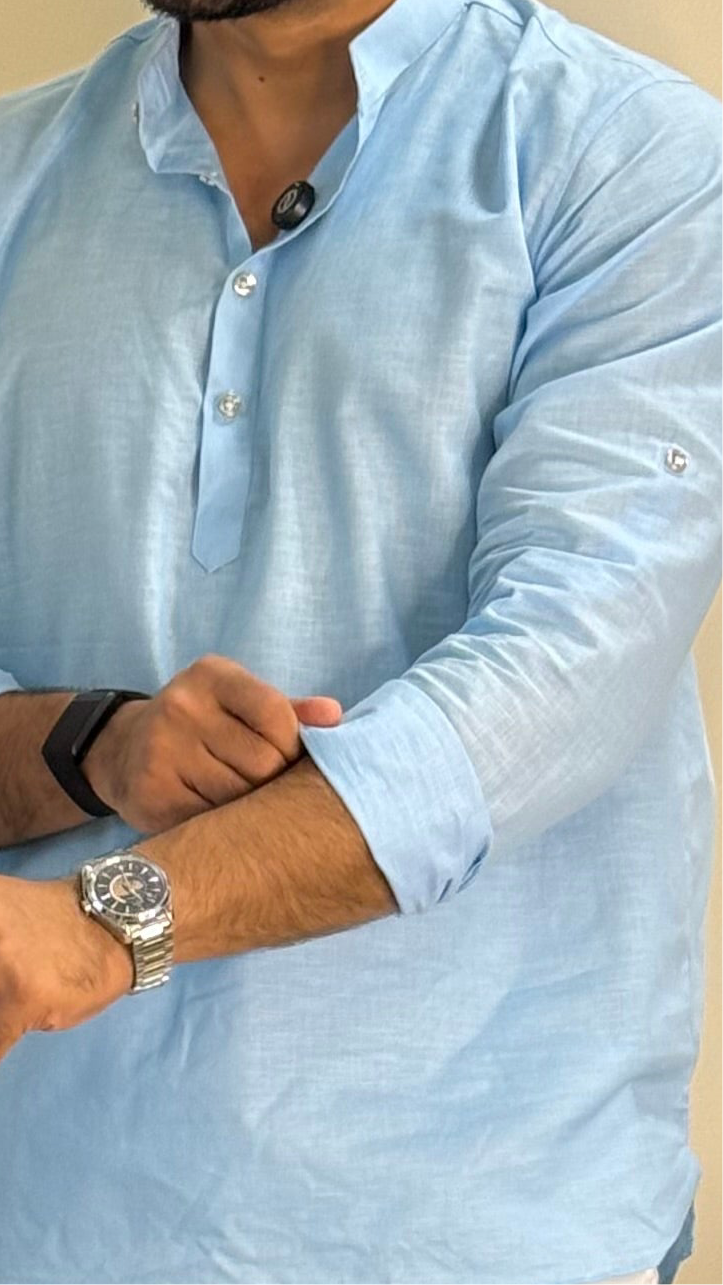 Sky Blue Linen Short Kurta