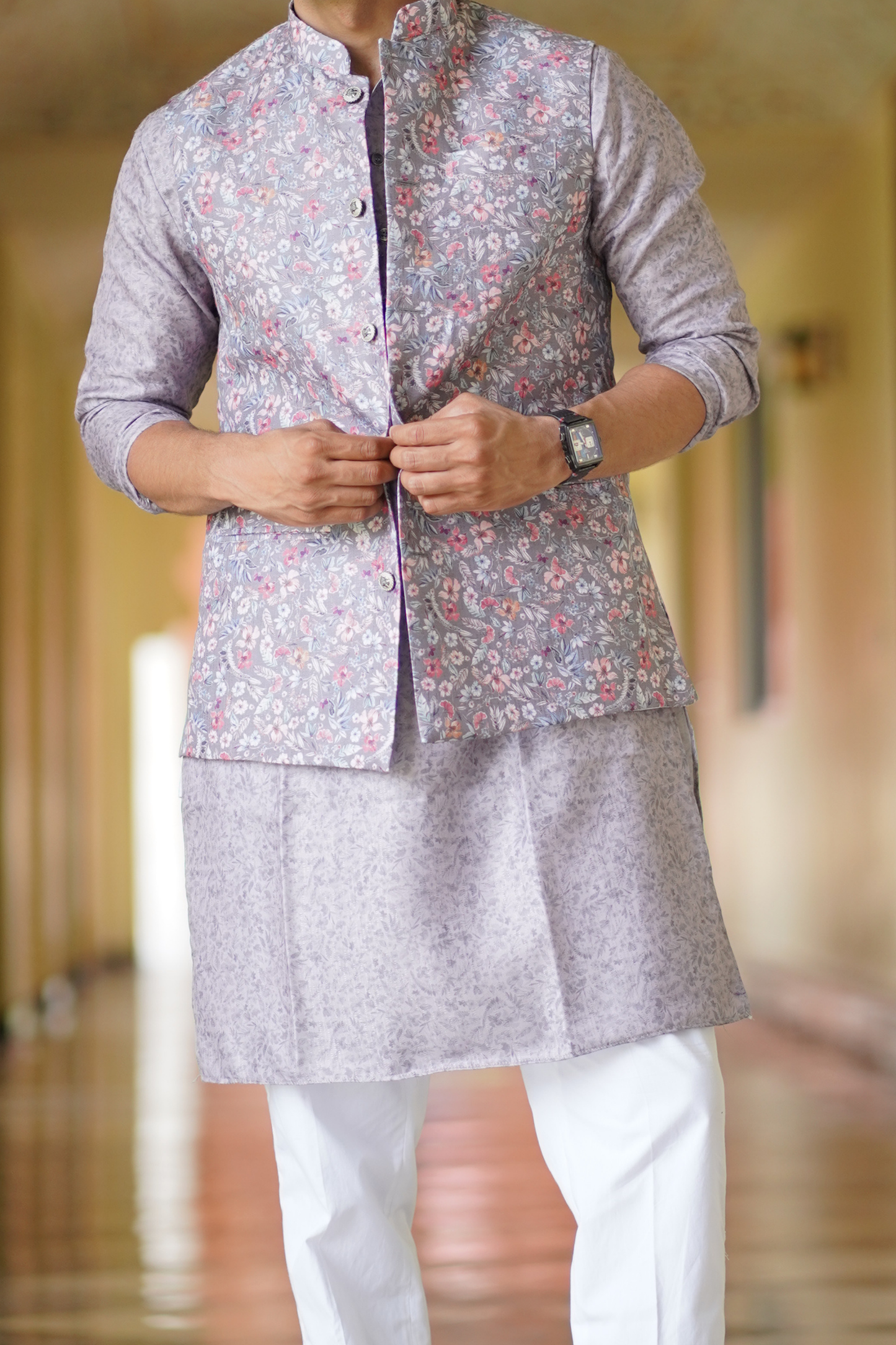 Ethnic Floral Grey Jacket