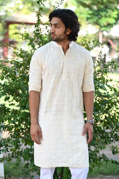 Royal White Embroidery Kurta Only