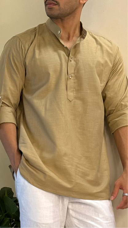 Beige Linen Short Kurta