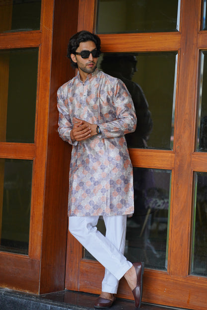 Geometric Glow Grey Kurta Only