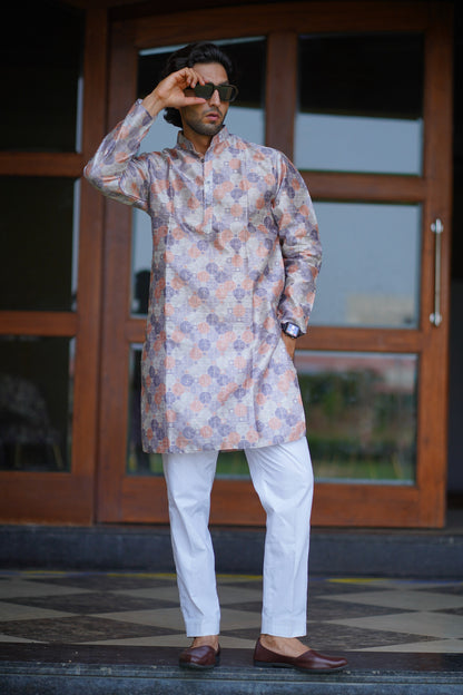 Geometric Glow Grey Kurta Only