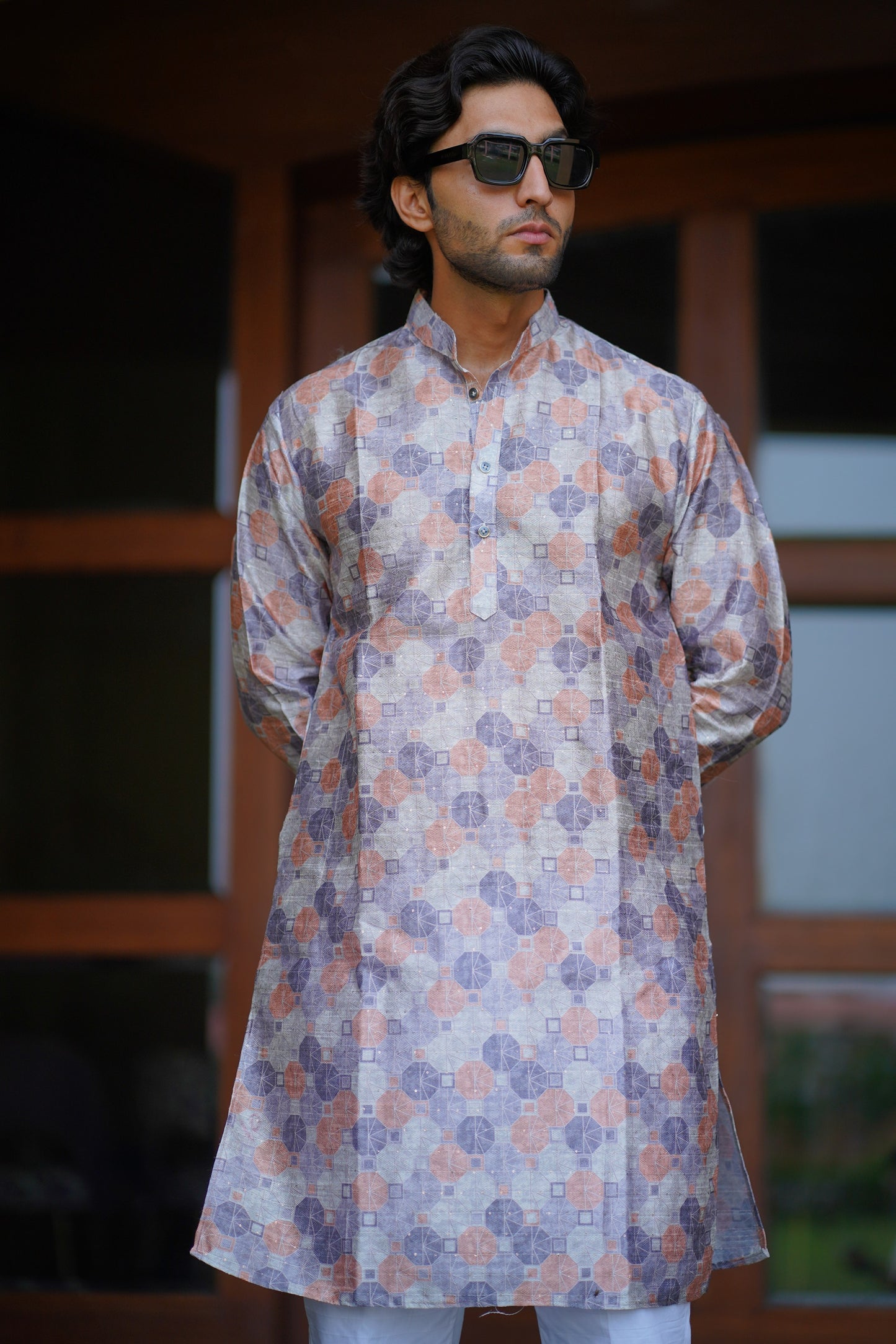 Geometric Glow Grey Kurta Only