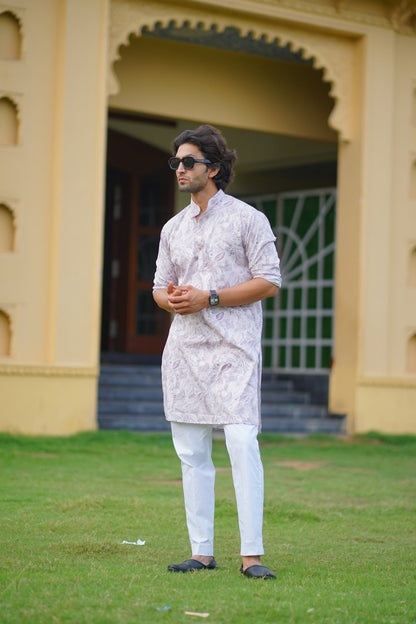 Pastel Grey Floral Kurta Only