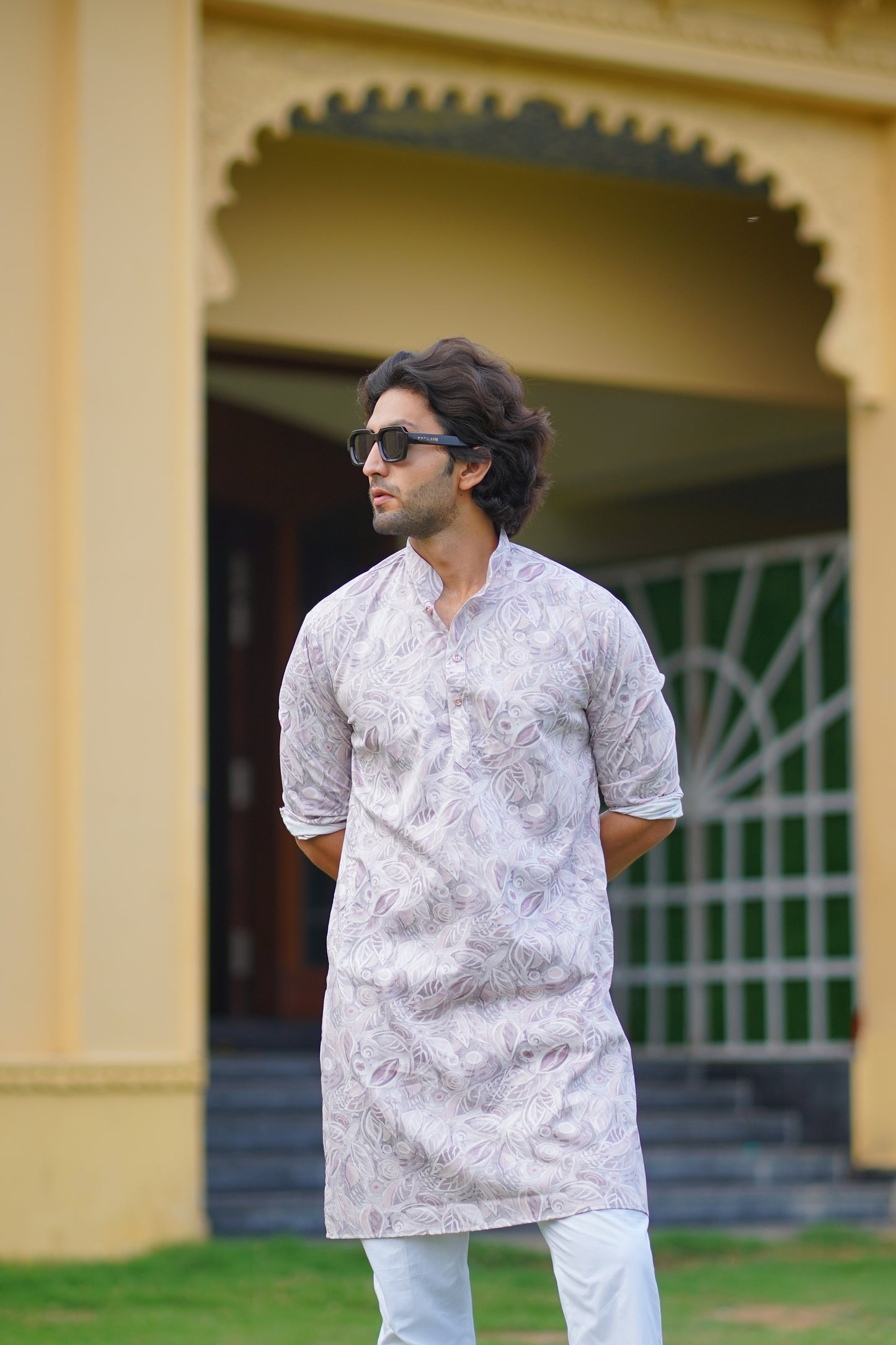 Pastel Grey Floral Kurta Only