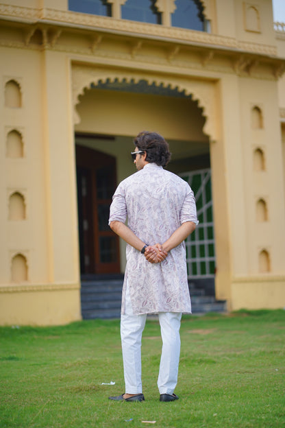 Pastel Grey Floral Kurta Only