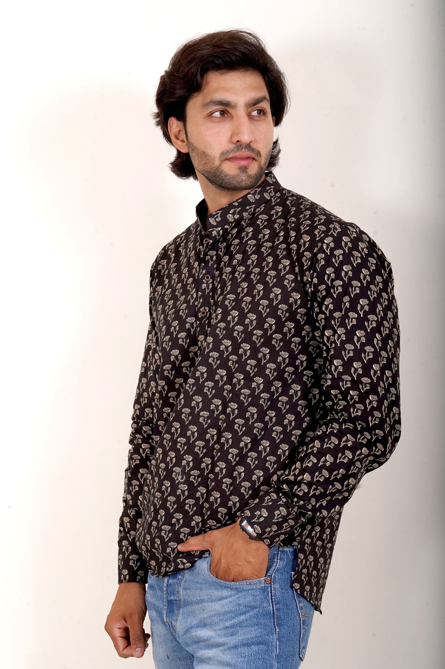 Pure Cotton Kurta - Black Jaipuri Block Print