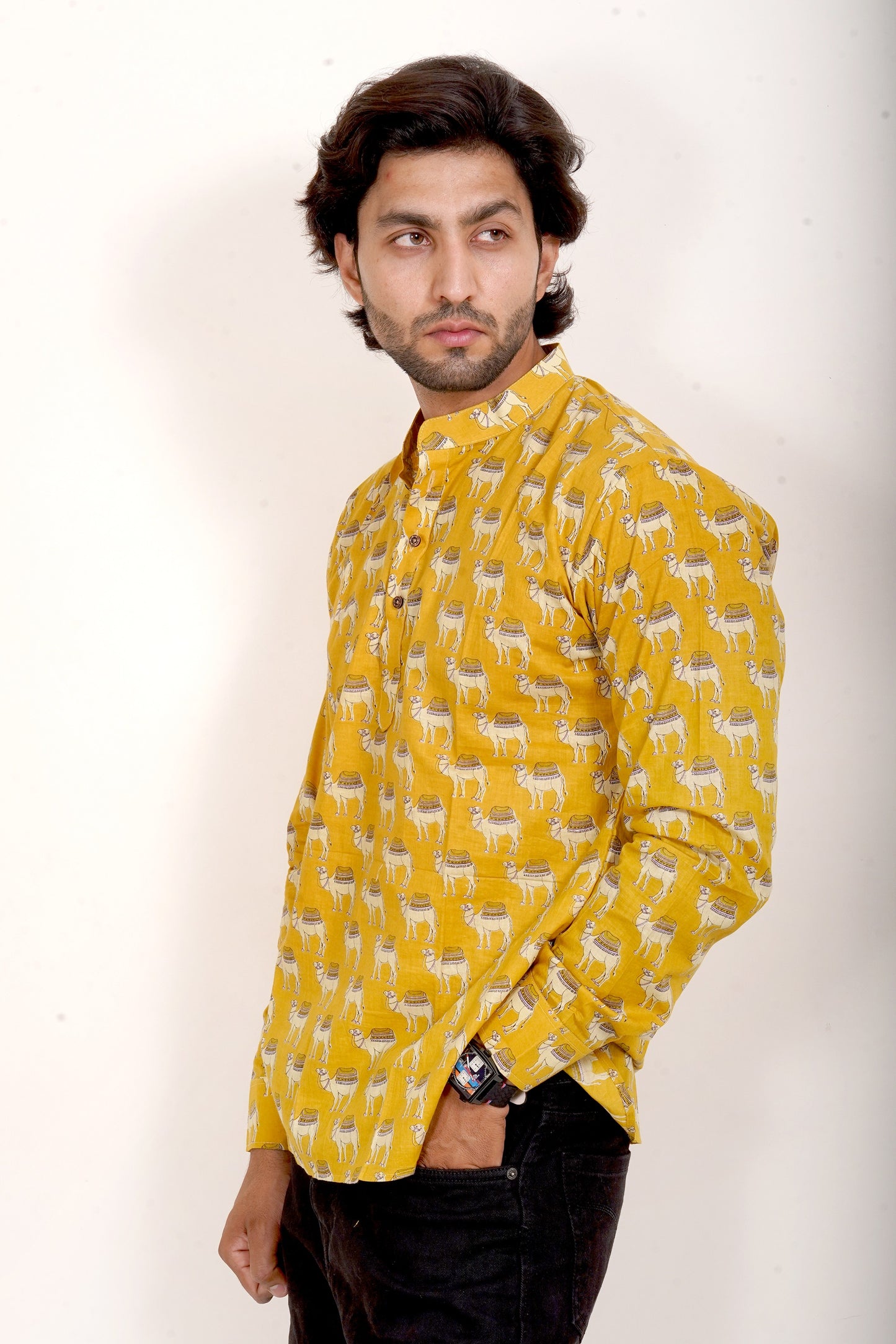 Pure Cotton Kurta - Yellow Camel Print