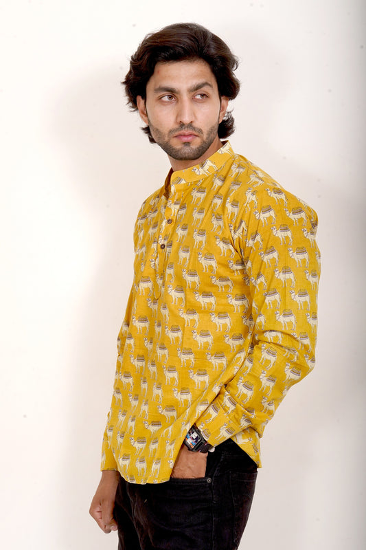 Pure Cotton Kurta - Yellow Camel Print