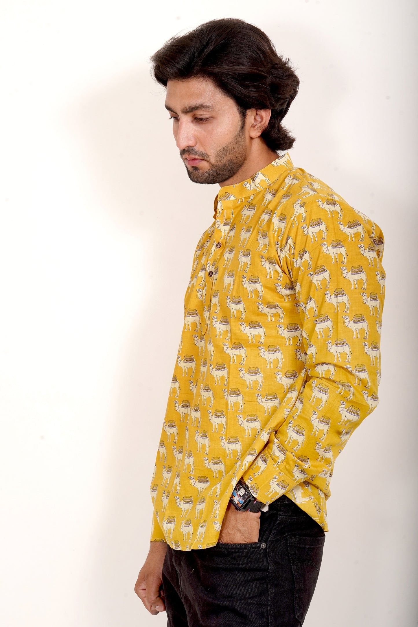 Pure Cotton Kurta - Yellow Camel Print