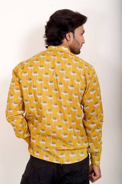 Pure Cotton Kurta - Yellow Camel Print