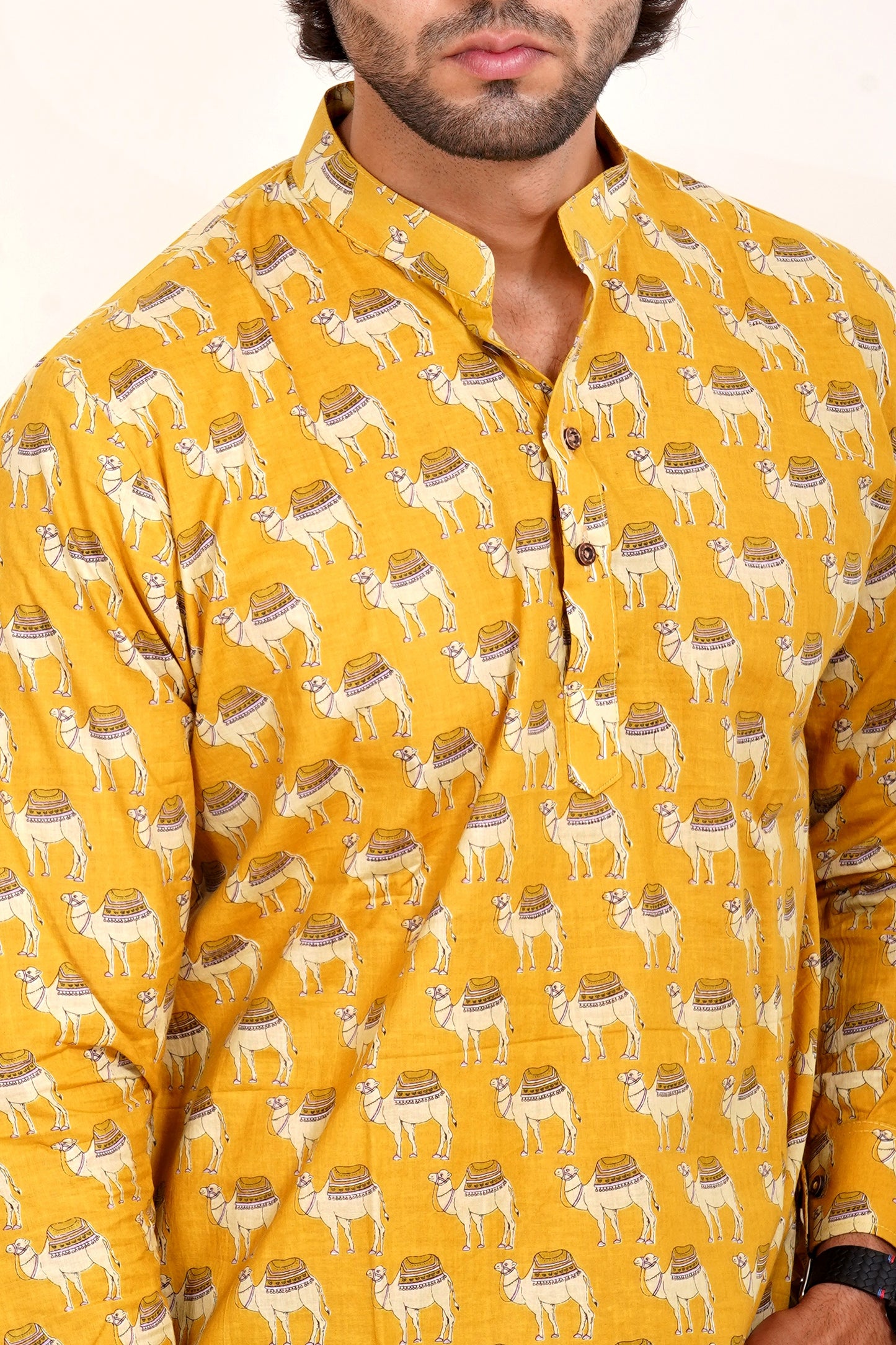 Pure Cotton Kurta - Yellow Camel Print