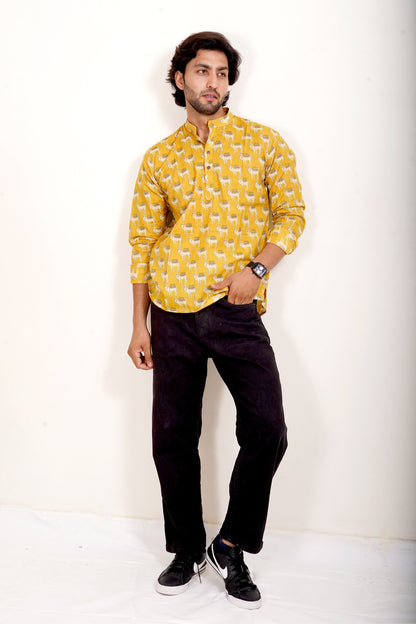 Pure Cotton Kurta - Yellow Camel Print