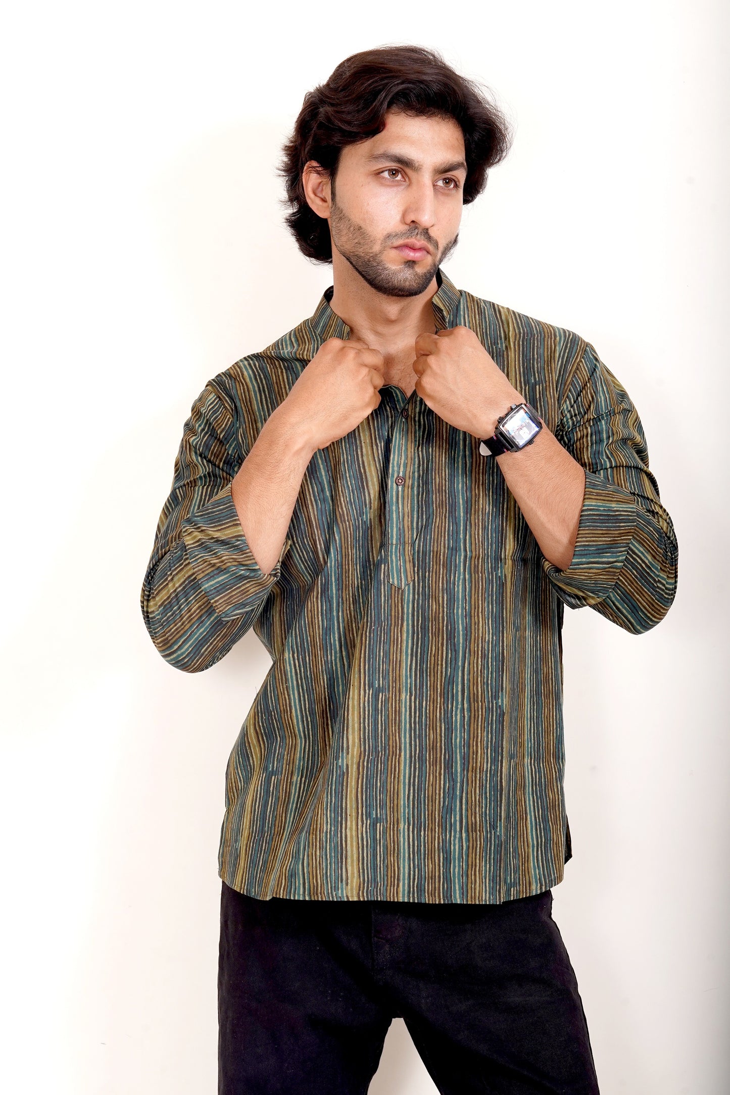 Pure Cotton Kurta - Multi Colour Dark