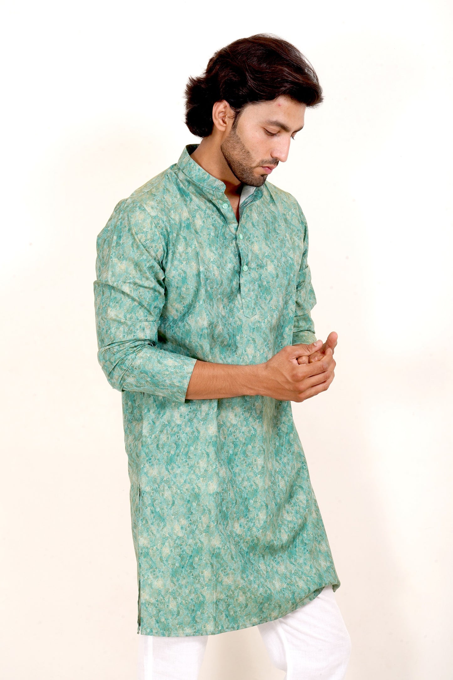 Green Self Design Kurta Only