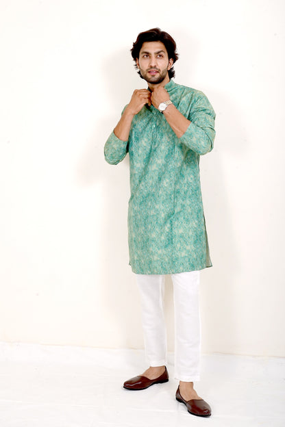 Green Self Design Kurta Set