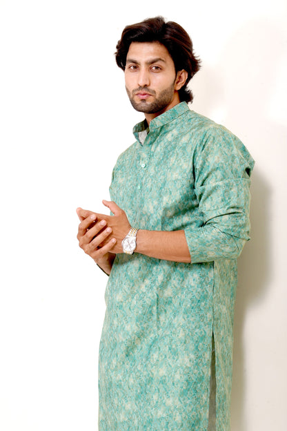 Green Self Design Kurta Only