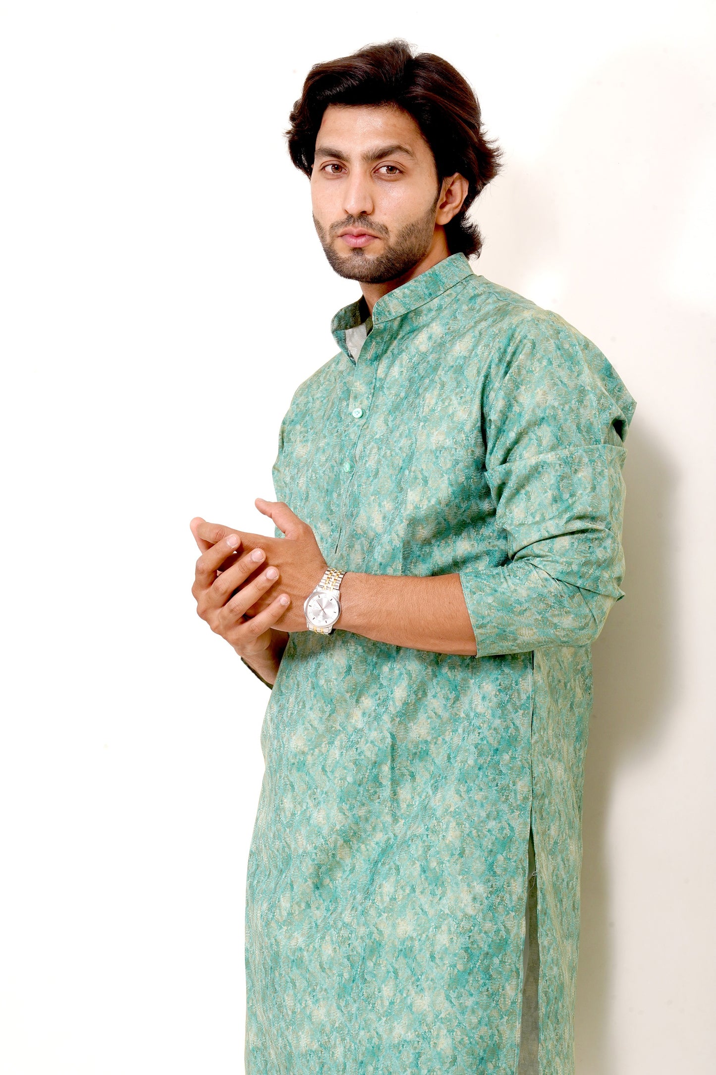 Green Self Design Kurta Set