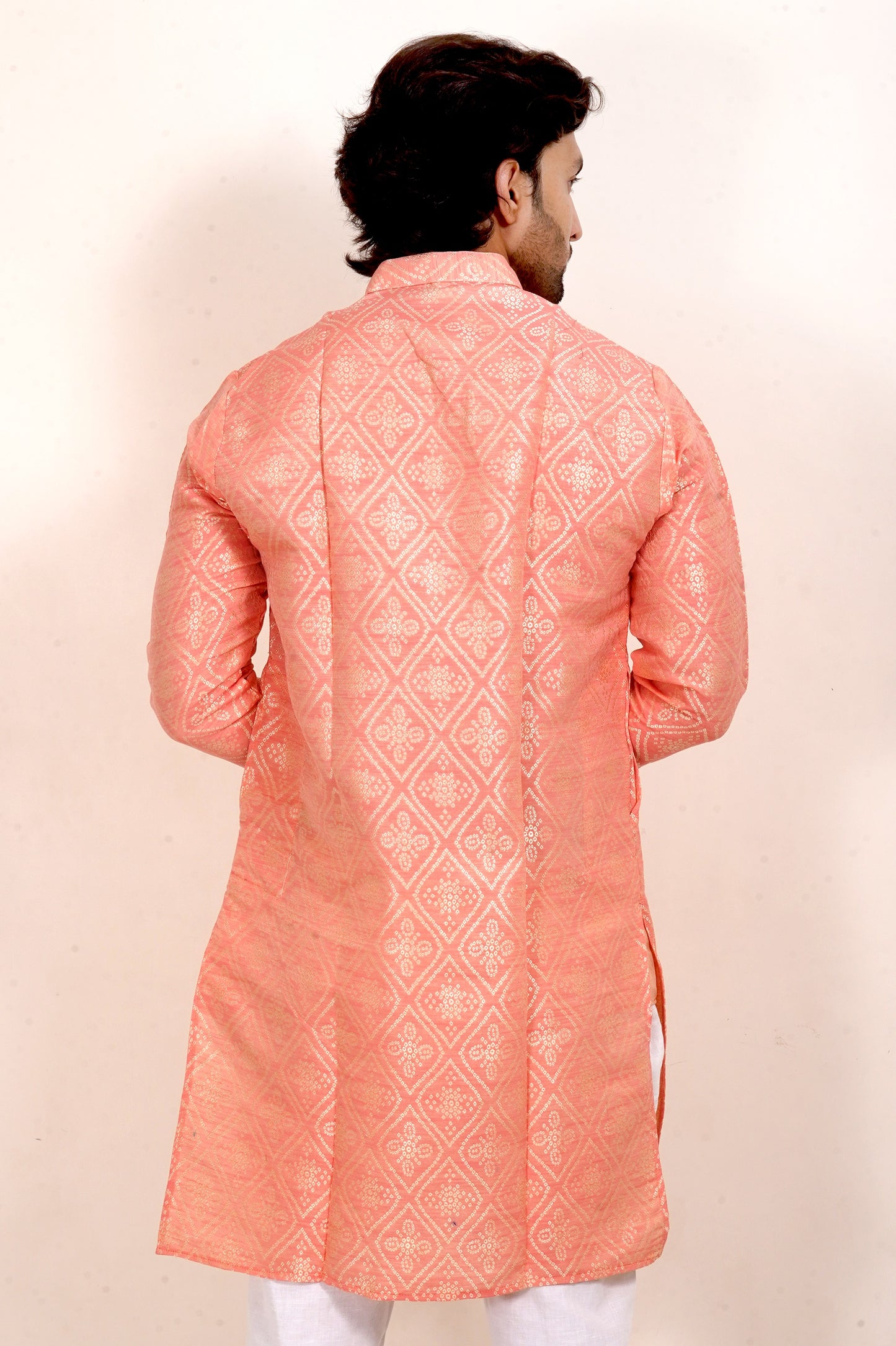 Traditional Peach Bandhani Kurta Set