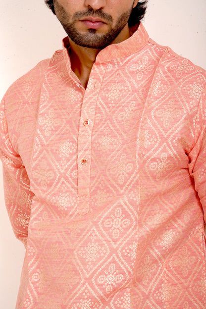 Traditional Peach Bandhani Kurta Set