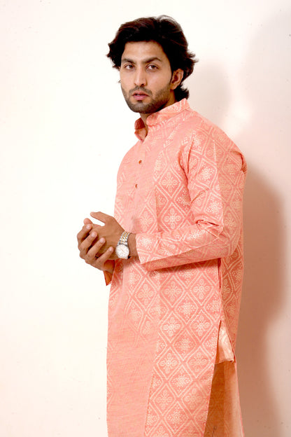 Traditional Peach Bandhani Kurta Set