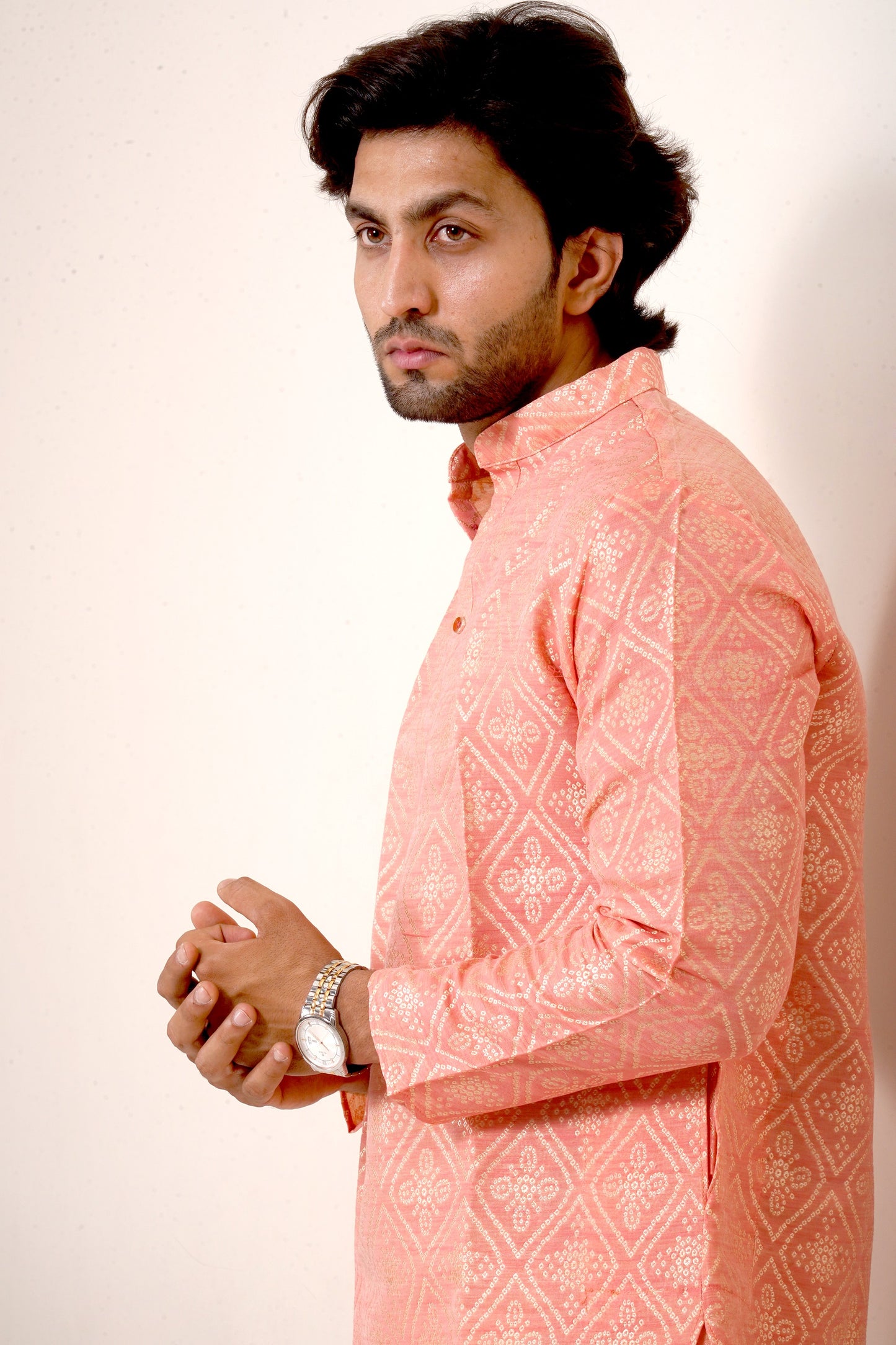 Traditional Peach Bandhani Kurta Set