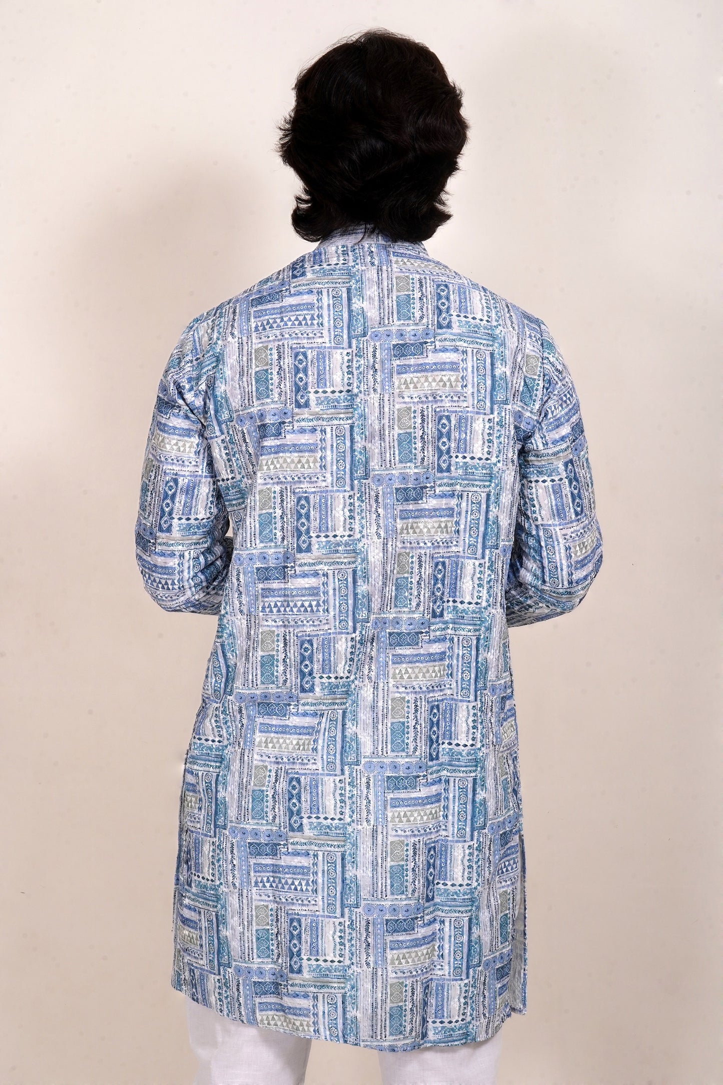 Geometric Blue Embroidered Kurta Set