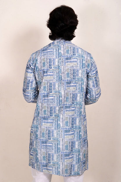 Geometric Blue Embroidered Kurta Only