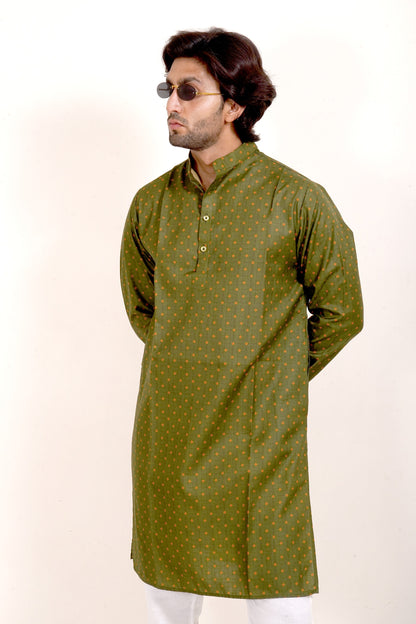 Green Dotted Print Kurta Only