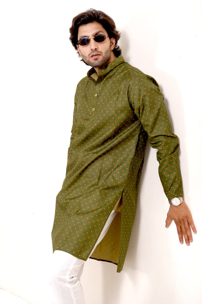 Green Dotted Print Kurta Set