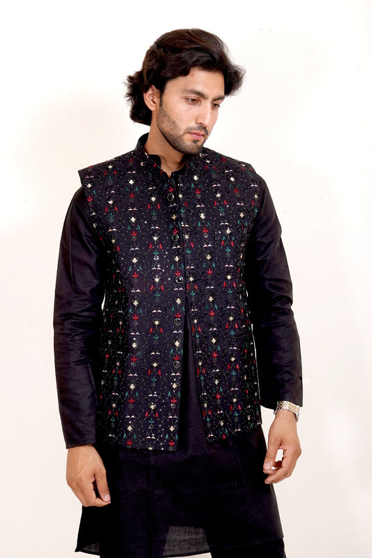 Black Embroidered Jacket Set