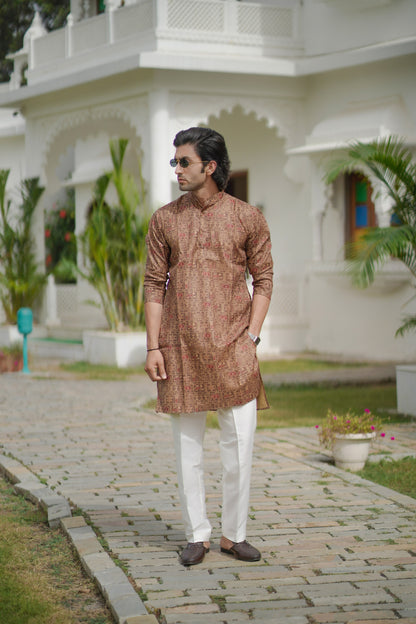 Ikat Print Kurta Brown