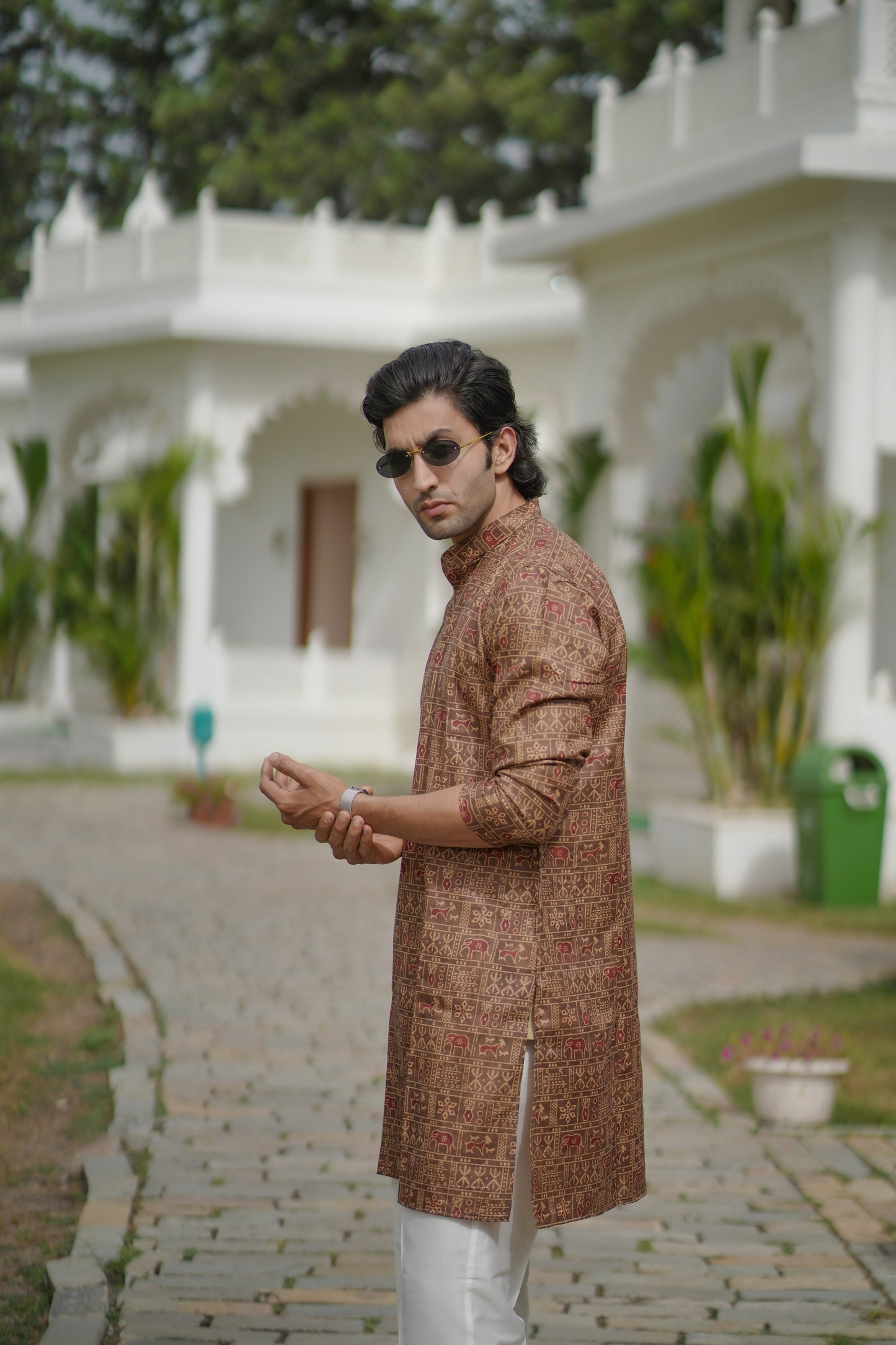 Ikat Print Kurta Brown