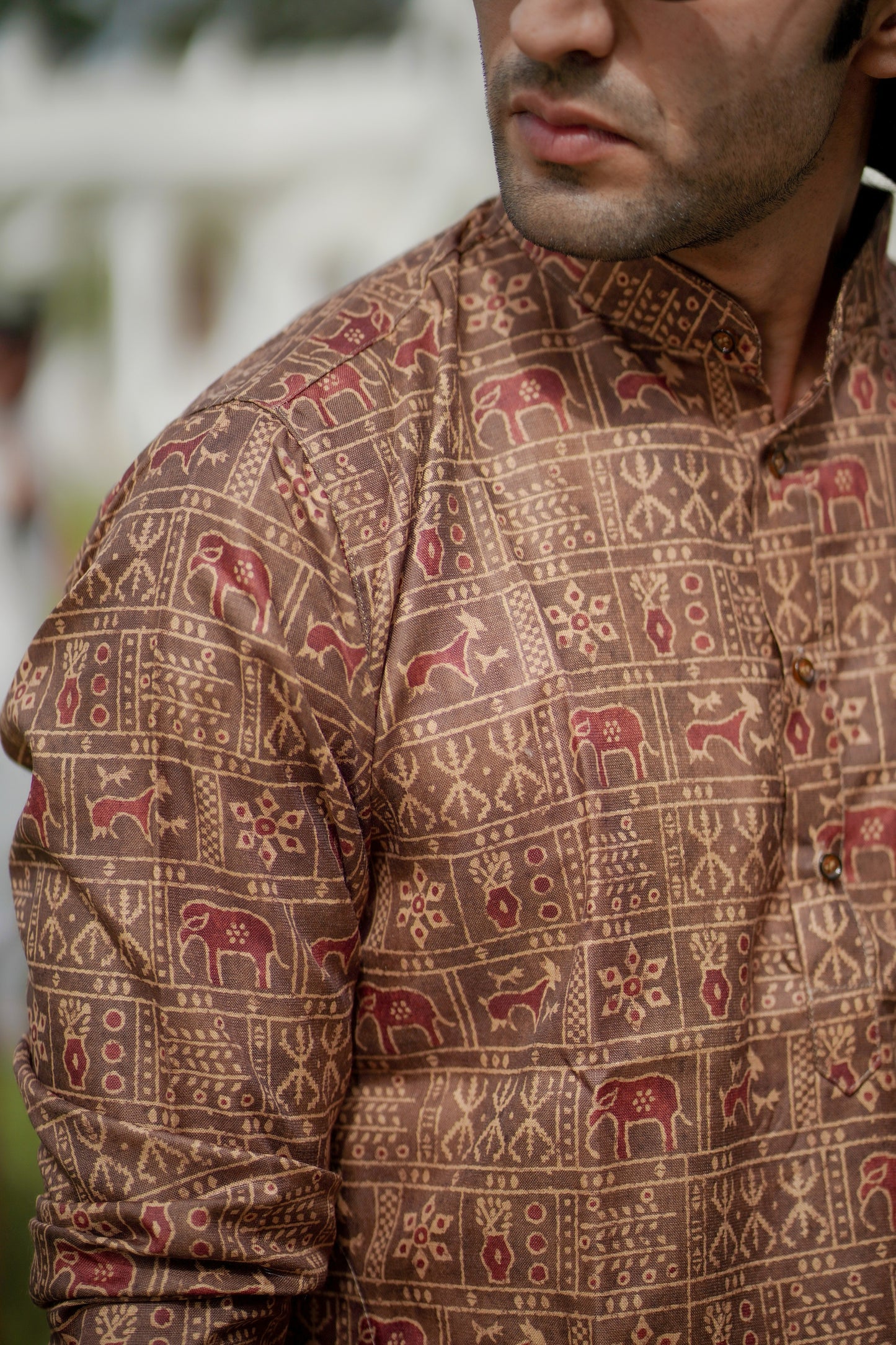 Ikat Print Kurta Brown