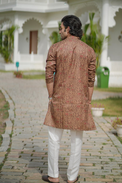 Ikat Print Kurta Brown